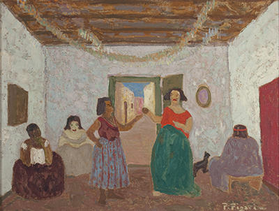 Pedro Figari. En el pueblo, s/f. Óleo sobre cartón, 62 x 82 cm. Colección Museo Figari.