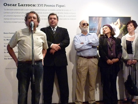 Oscar Larroca, Ec. Mario Bergara Presidente del BCU y miembros del jurado Jorge Abbondanza, Agueda Dicancro y Tatiana Oroño